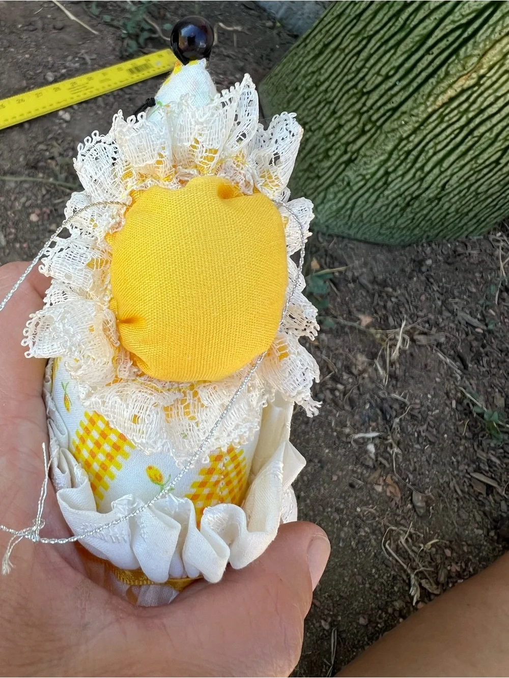 Handmade Yellow & White Fabric Mouse Ornament